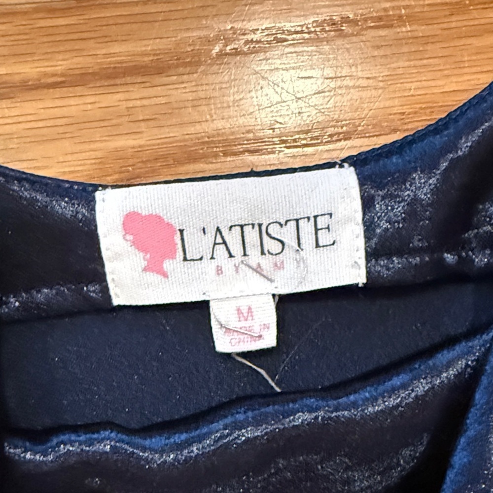 L'ATISTE Navy Blue Satin Dress - Picture 3 of 3